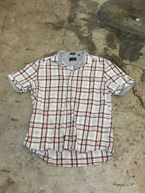 7 Diamond button up shirt plaid white orange L