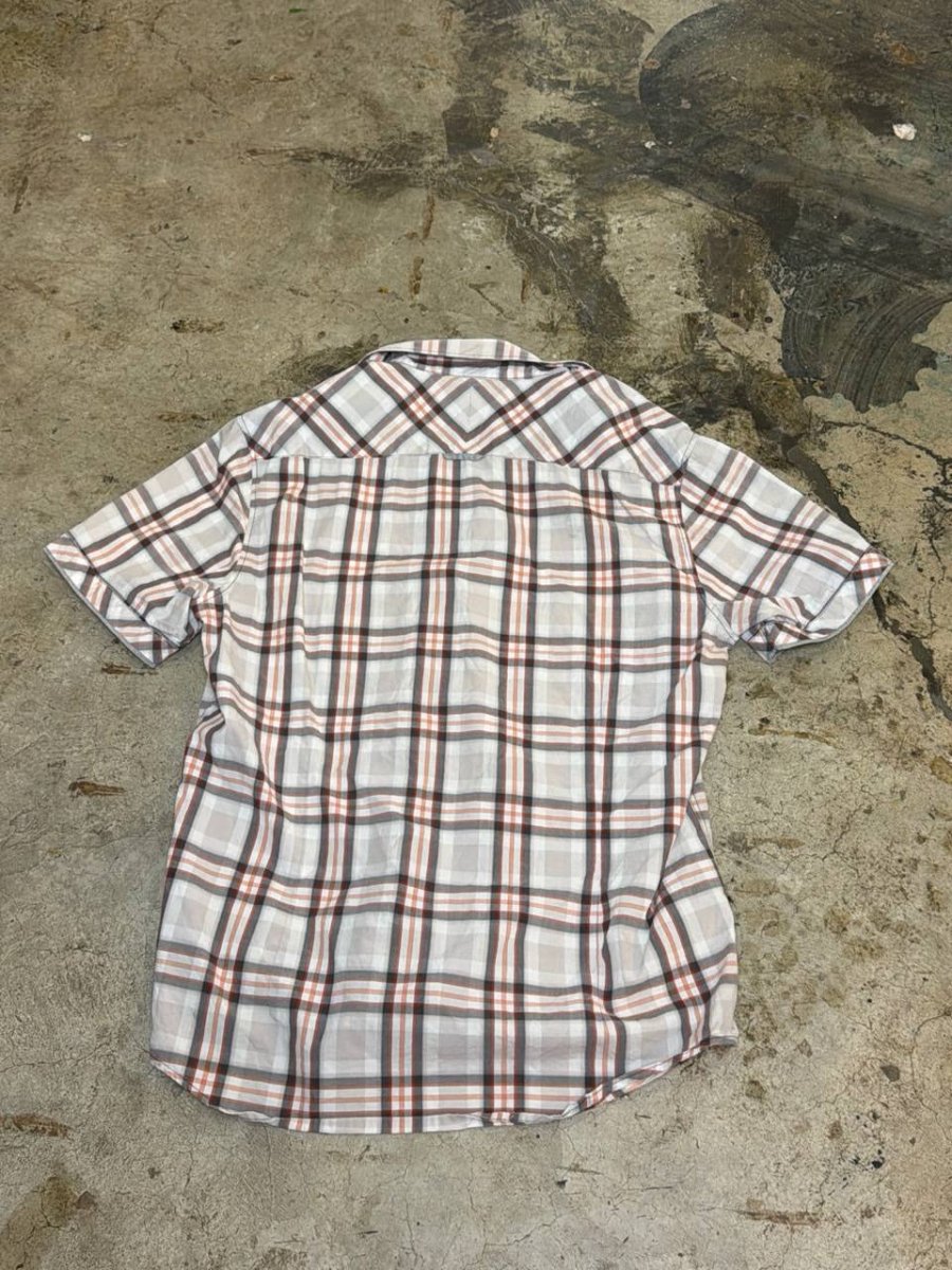 7 Diamond button up shirt plaid white orange L