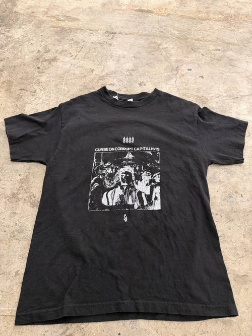 American Apparel Graphic T-Shirt Curse on Corrupt Capitalists Black Size M