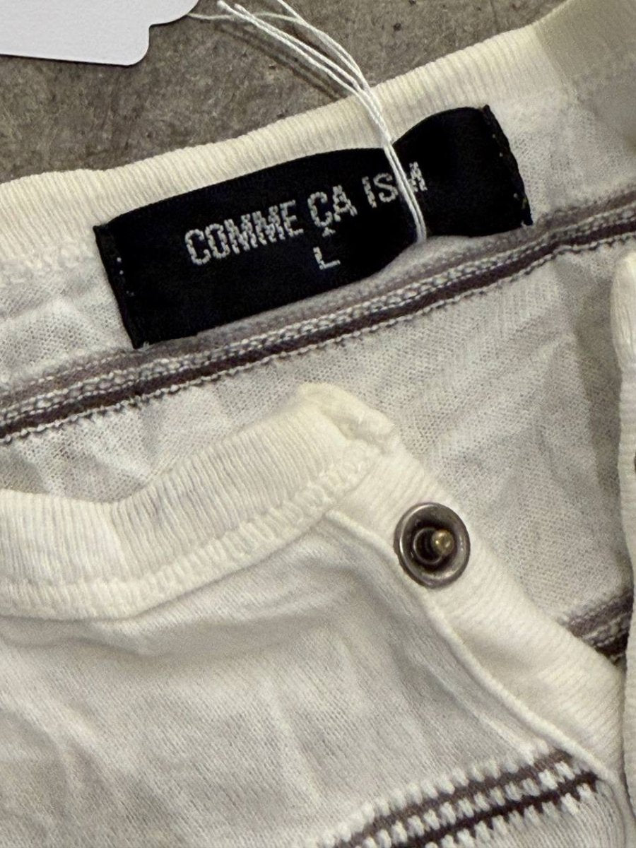 Comme Ca Ism striped Henley T-Shirt White L