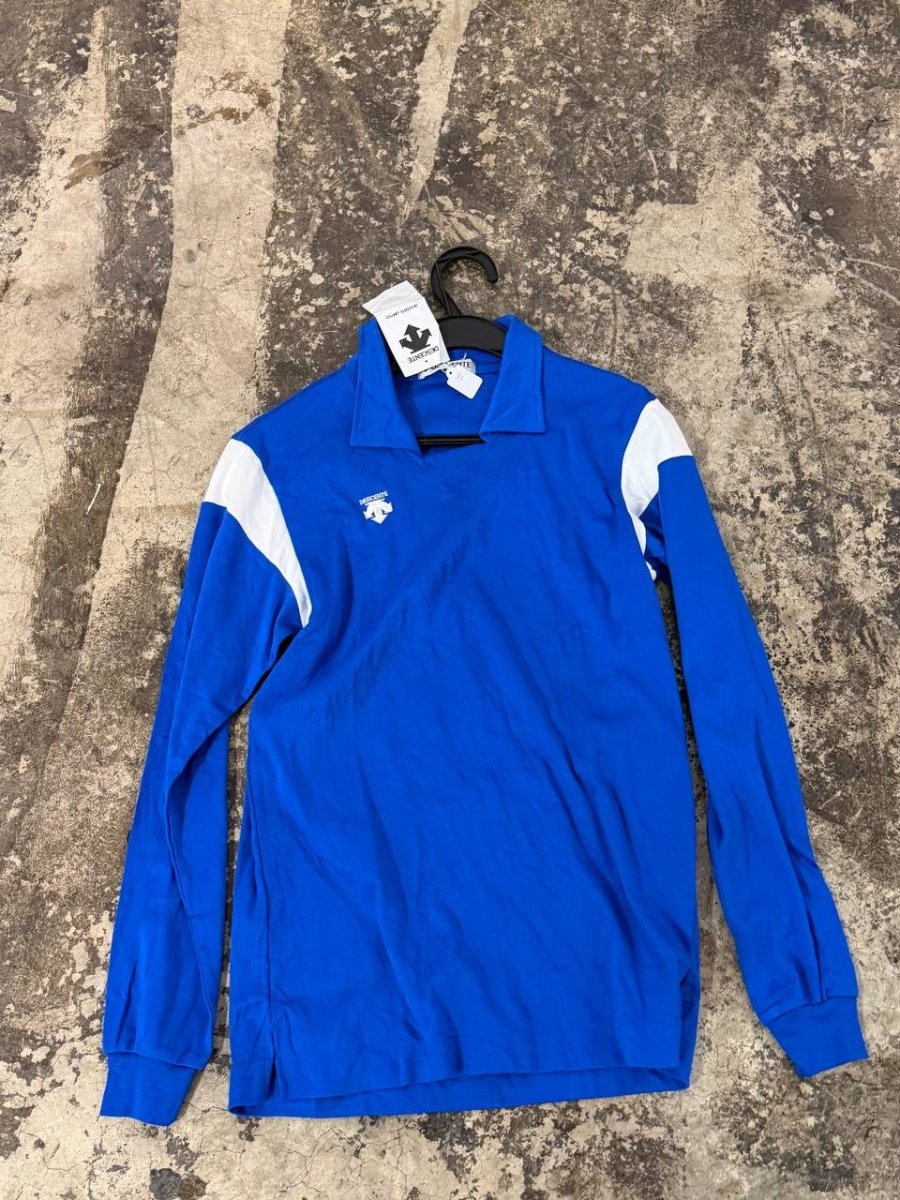 DESCENTE long sleeve polo athletic shirt blue M