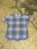 Green Label Relaxing short sleeve shirt plaid blue orange XL