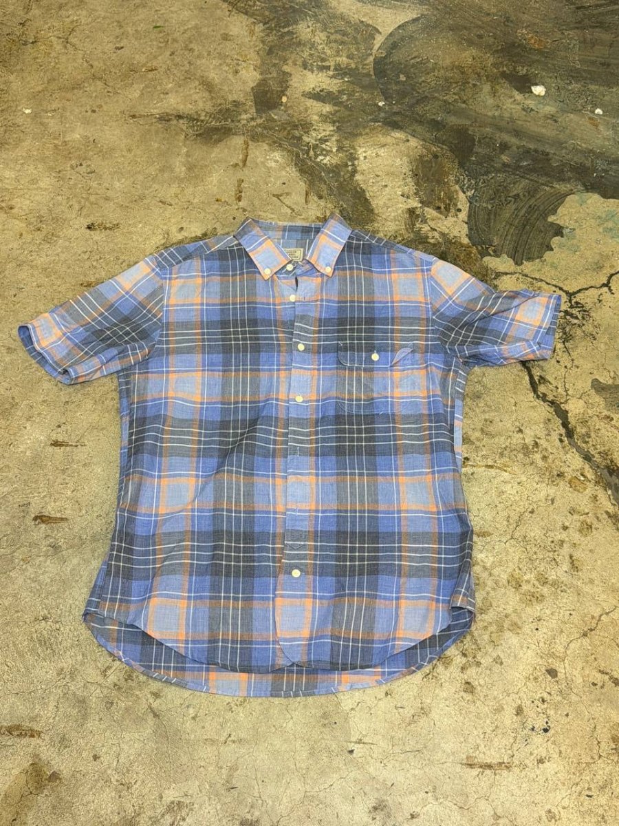 Green Label Relaxing short sleeve shirt plaid blue orange XL