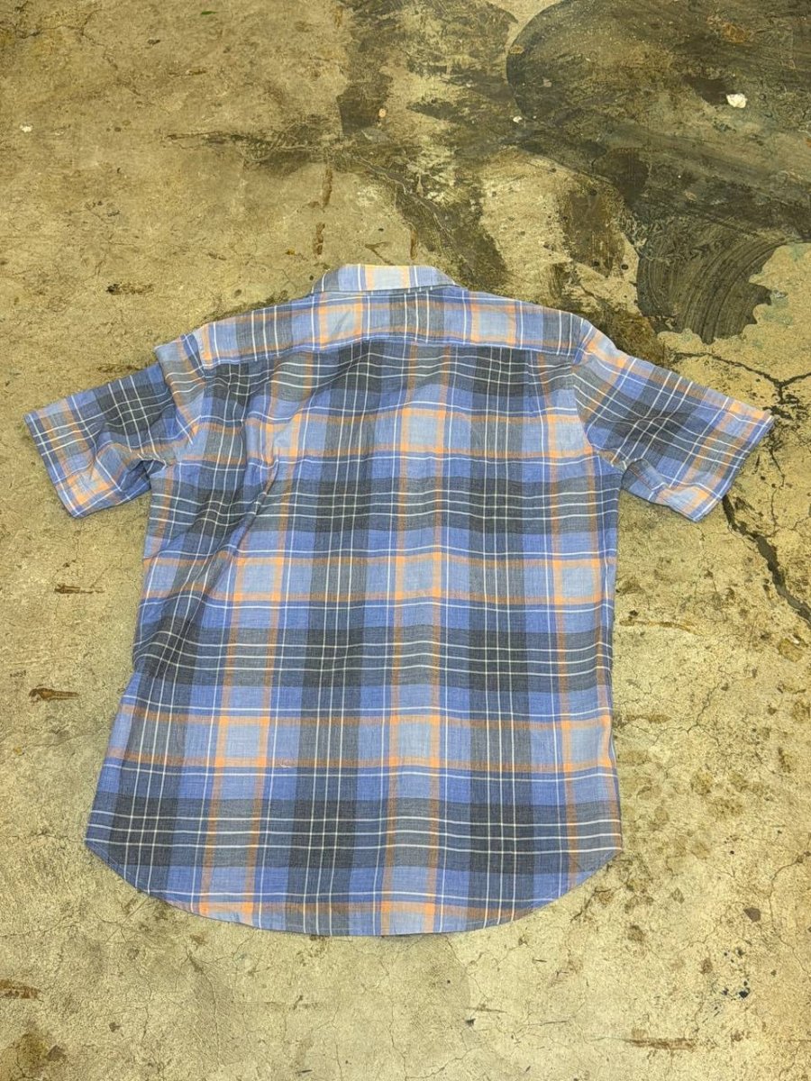 Green Label Relaxing short sleeve shirt plaid blue orange XL