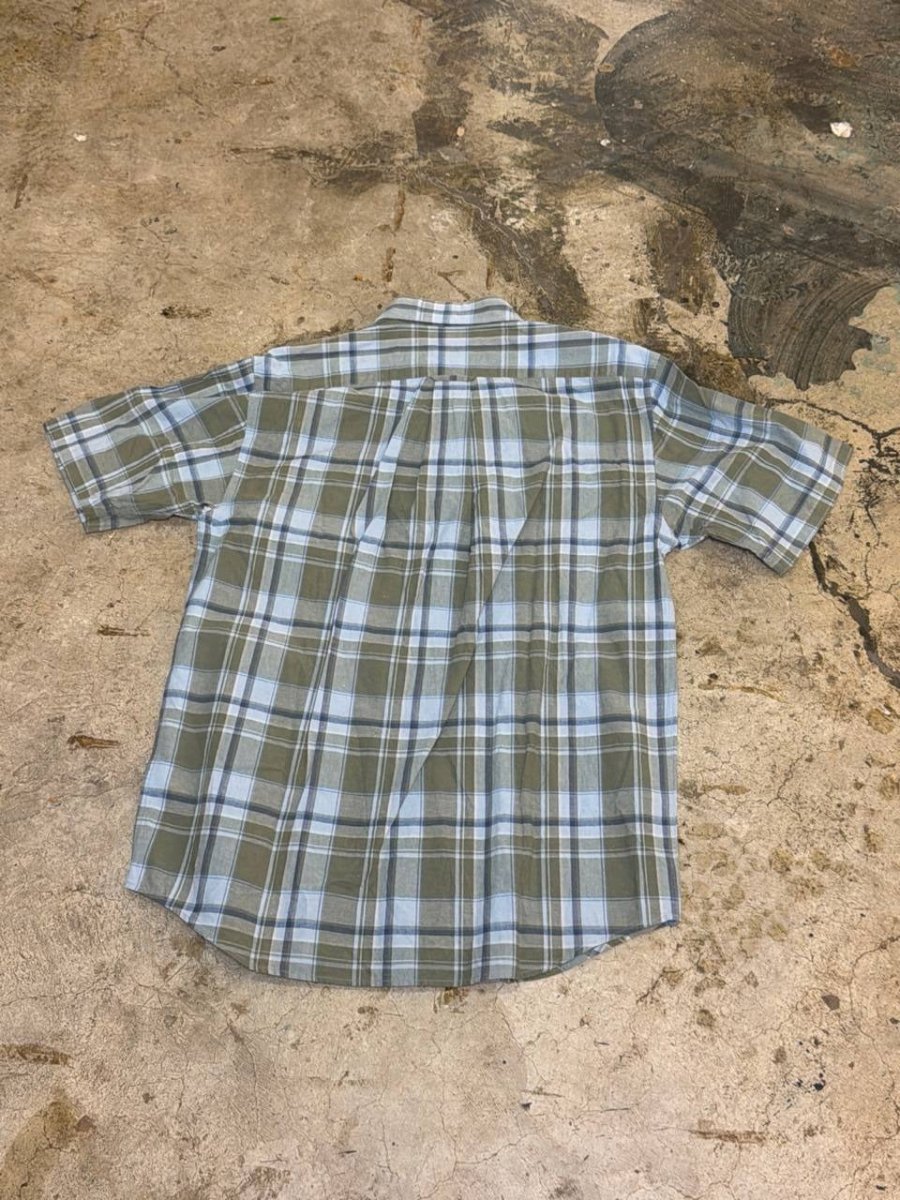 Lacoste plaid short sleeve shirt green blue M