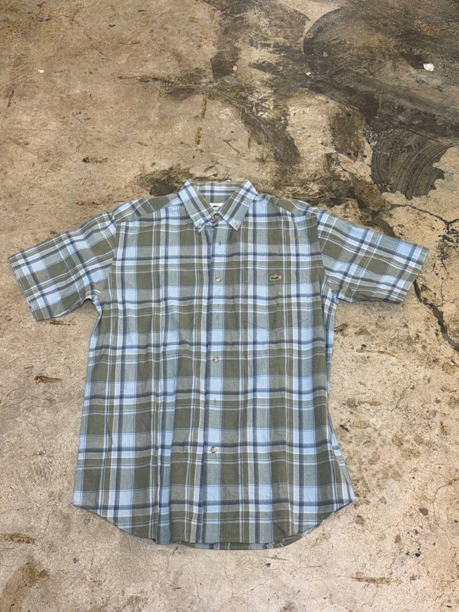 Lacoste plaid short sleeve shirt green blue M
