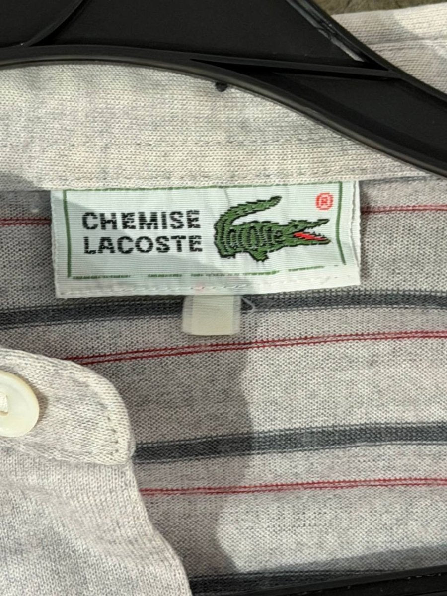 Lacoste long sleeve polo shirt grey and red stripes size S