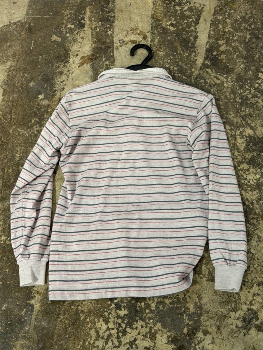 Lacoste long sleeve polo shirt grey and red stripes size S