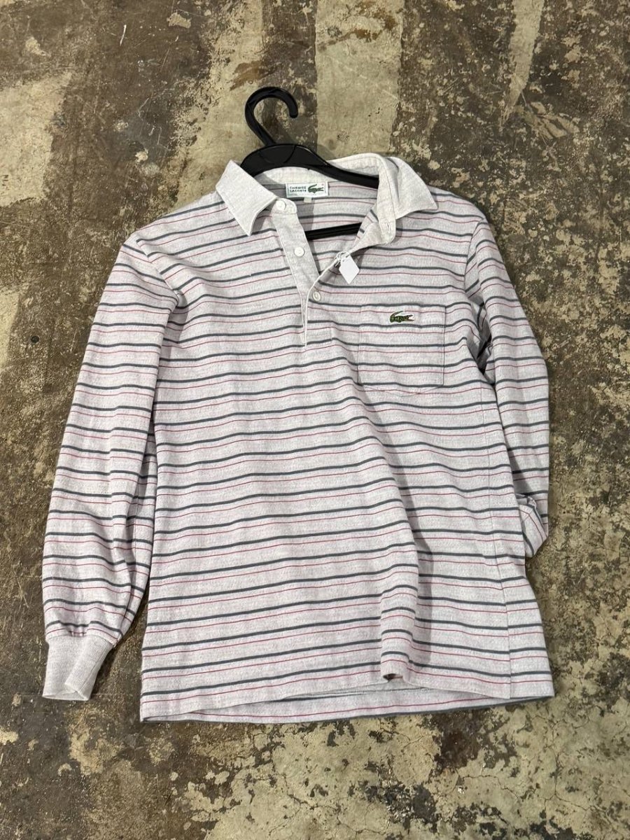 Lacoste long sleeve polo shirt grey and red stripes size S