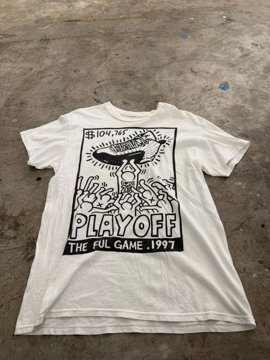 Graphic T-Shirt with Playoff design in black and white on a white fabric