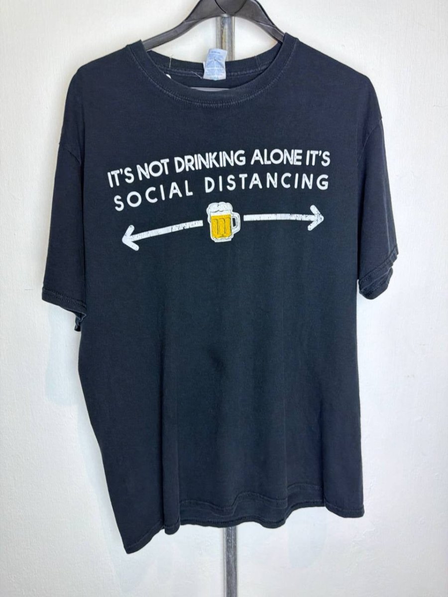 Port & Company graphic t-shirt It's Not Drinking Alone It's Social Distancing Black L