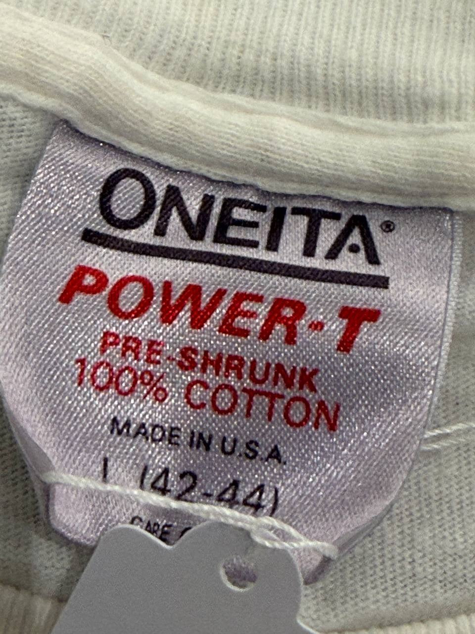 Oneita Single Stitch Graphic T-Shirt Wave Rider Hawaii White Size L
