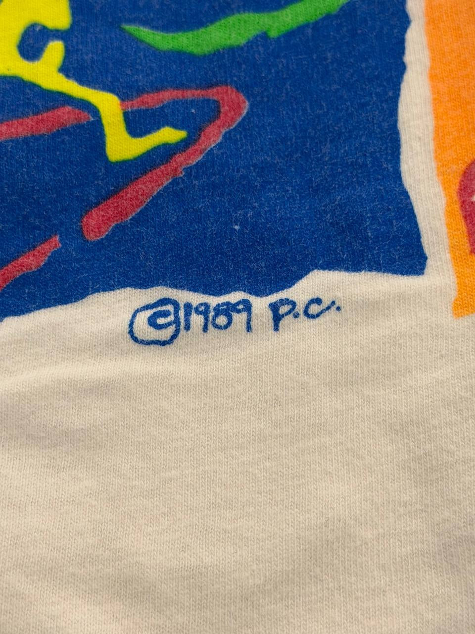 Oneita Single Stitch Graphic T-Shirt Wave Rider Hawaii White Size L