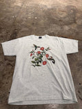 Fruit of the Loom graphic t-shirt hummingbird floral grey size L