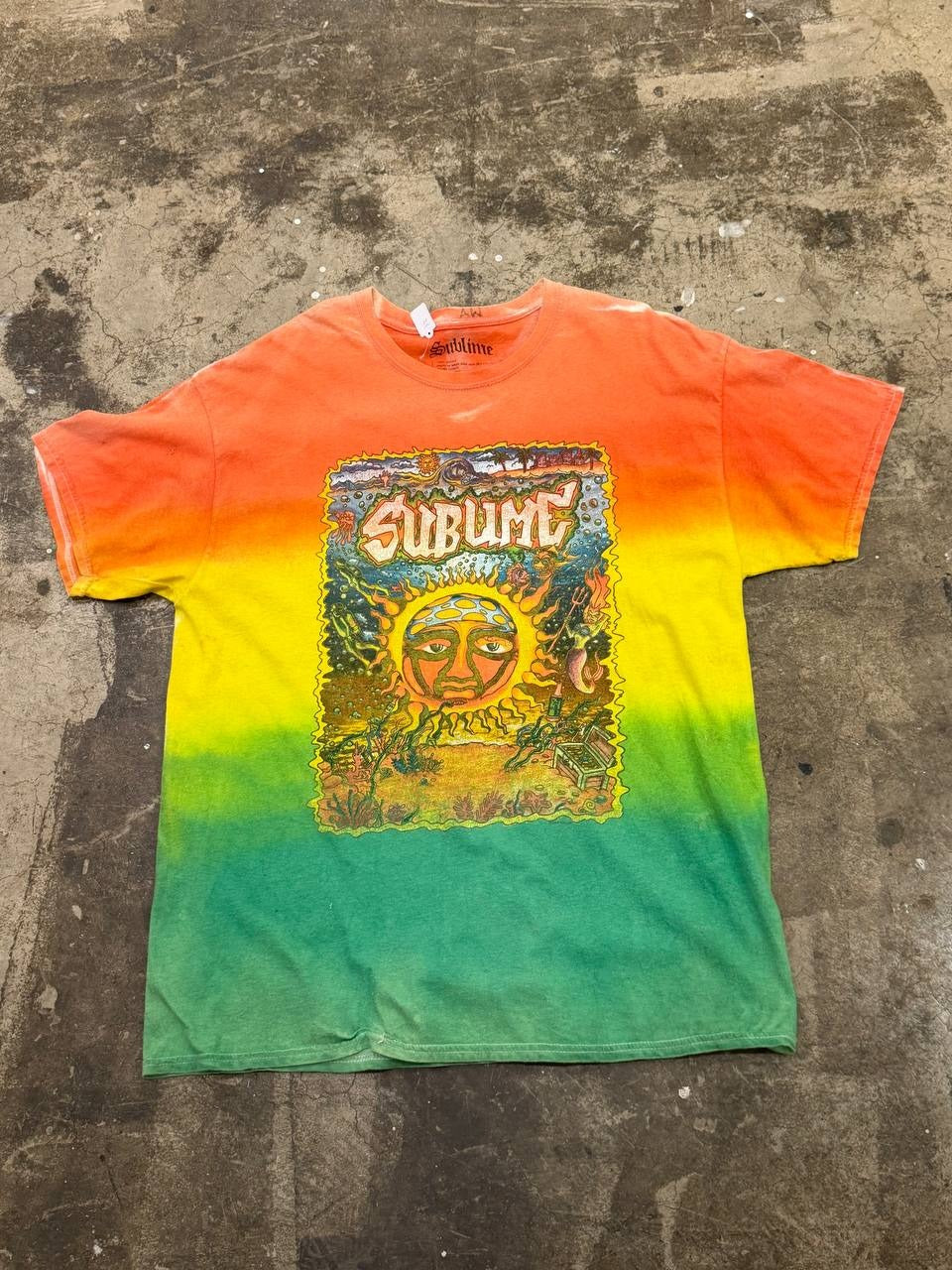 Sublime Graphic T-Shirt sun design orange green L