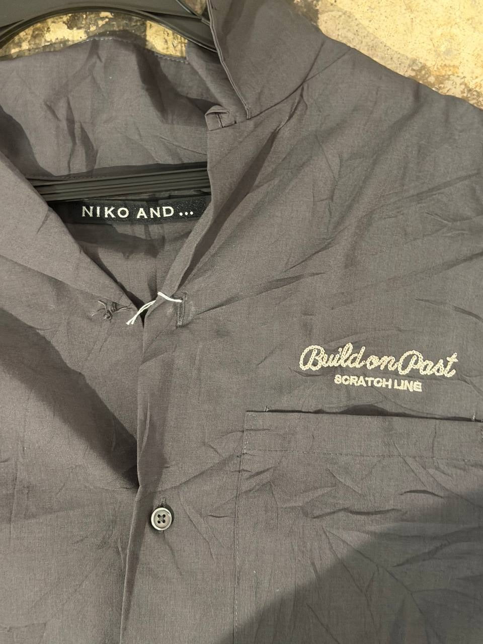 Niko and... Button Up Shirt Build on Past graphic Grey M