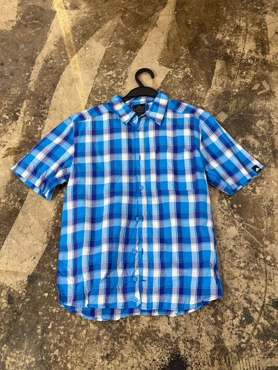 Adidas button-up shirt plaid blue S