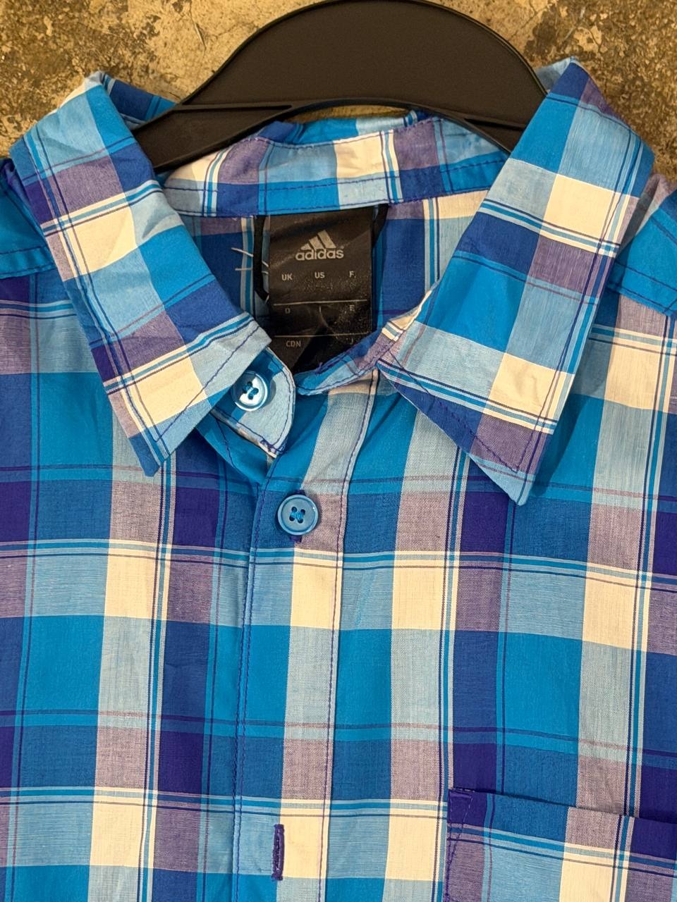 Adidas button-up shirt plaid blue S