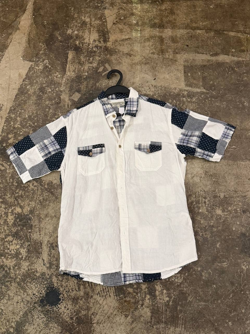 Splendid Satisfaction short sleeve shirt patchwork white blue L