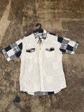 Splendid Satisfaction short sleeve shirt patchwork white blue L