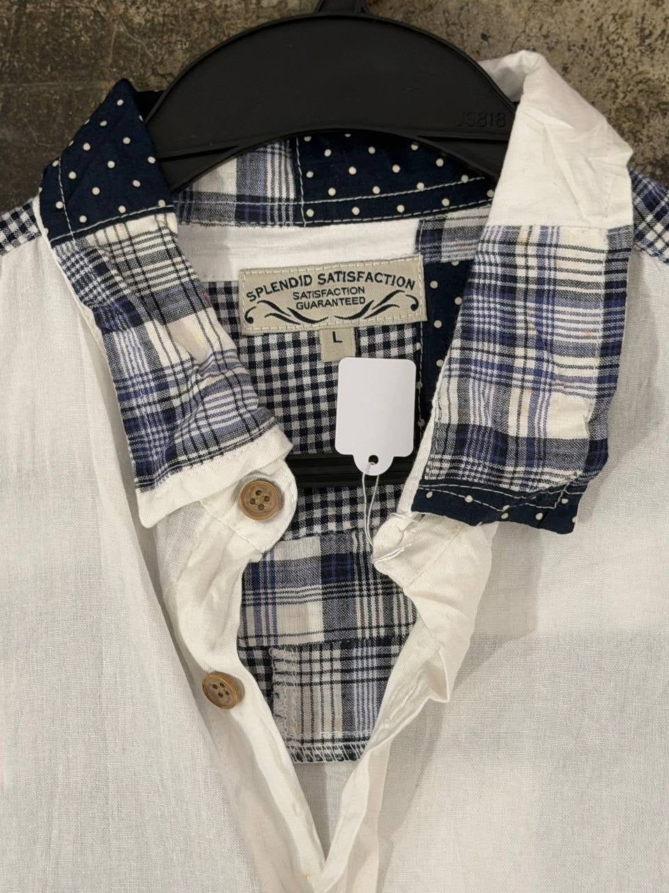 Splendid Satisfaction short sleeve shirt patchwork white blue L
