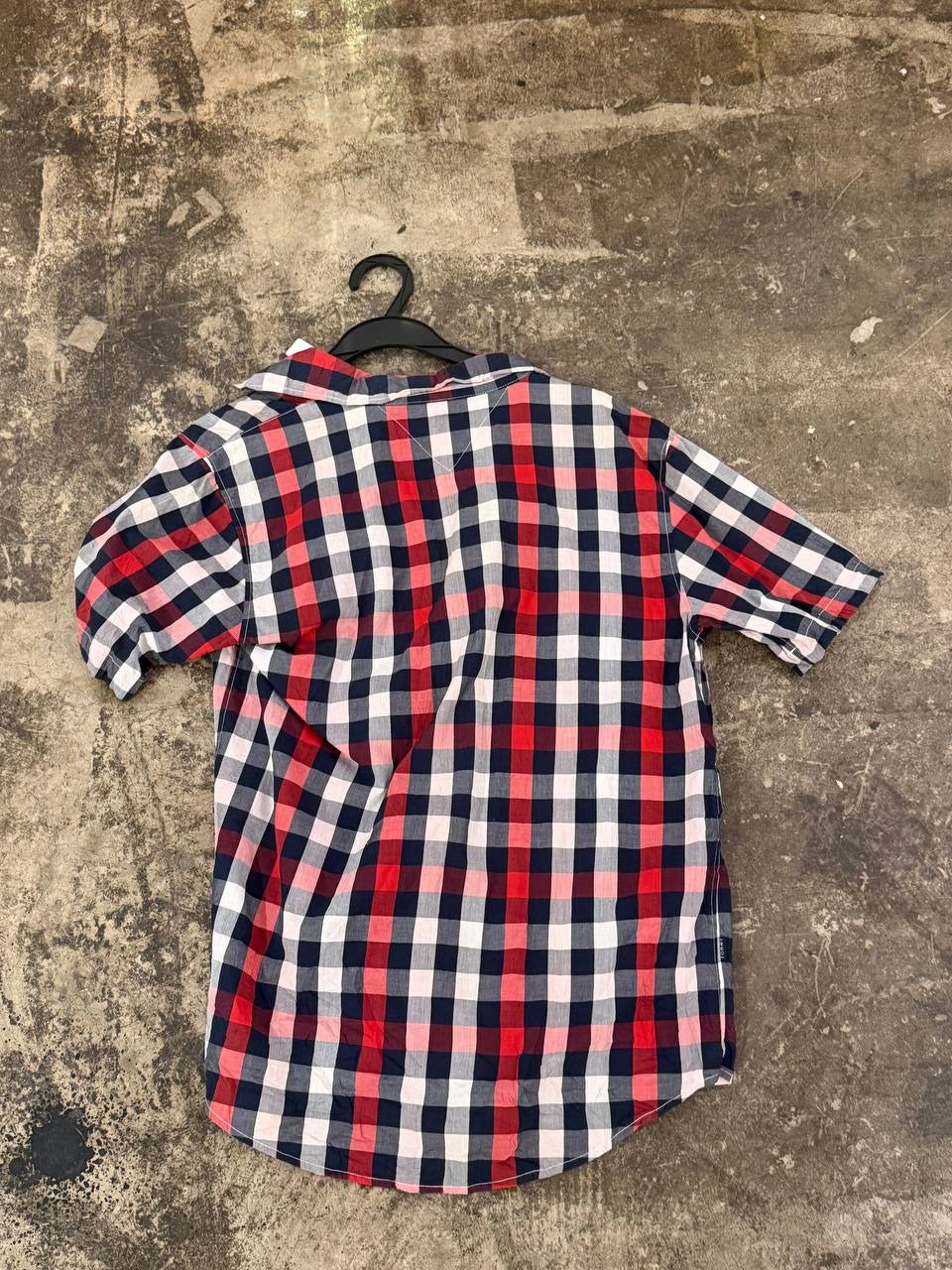Tommy short sleeve checkered shirt red navy L