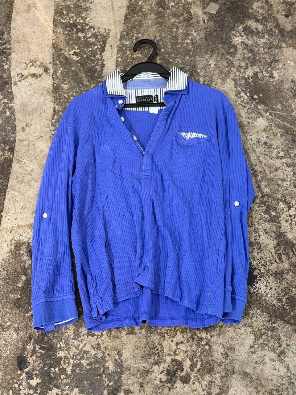 Monsieur Nicole striped collar shirt blue M