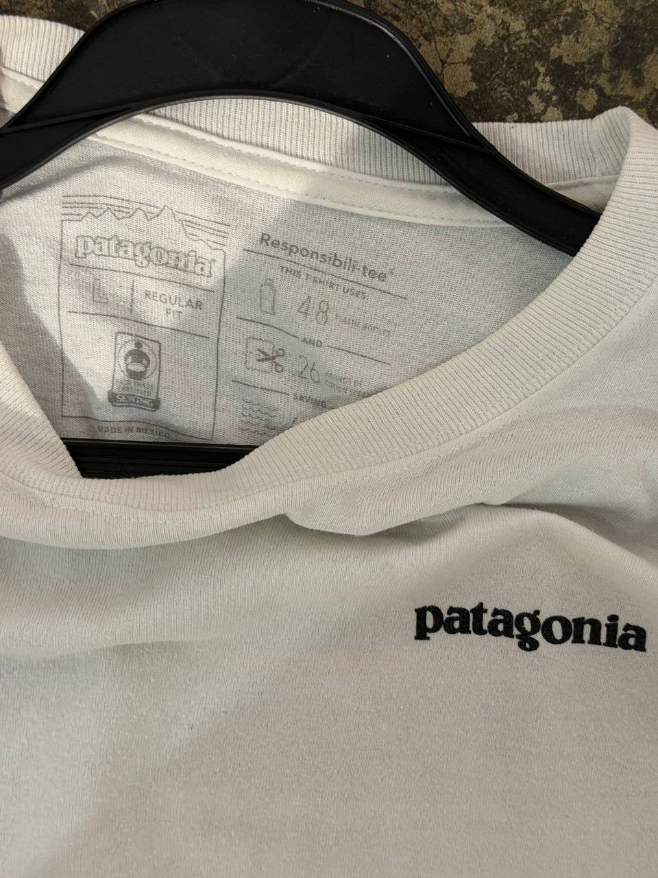 Patagonia Long Sleeve T-Shirt graphic design on white, size L