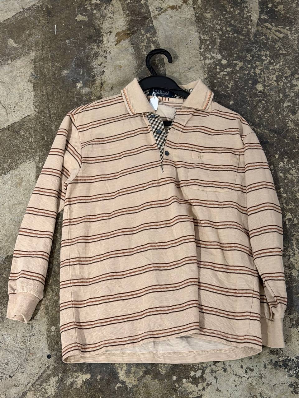 Gianni Valentino long sleeve polo striped beige S