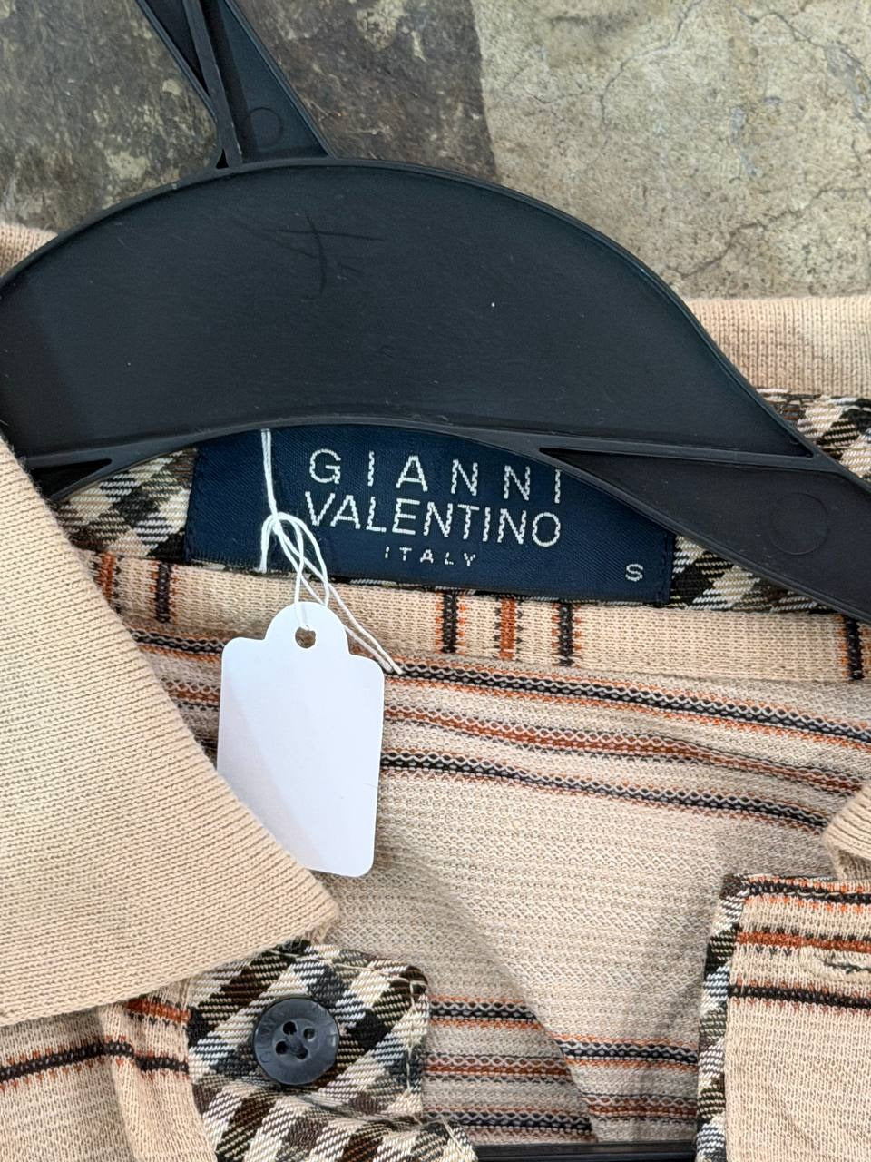 Gianni Valentino long sleeve polo striped beige S