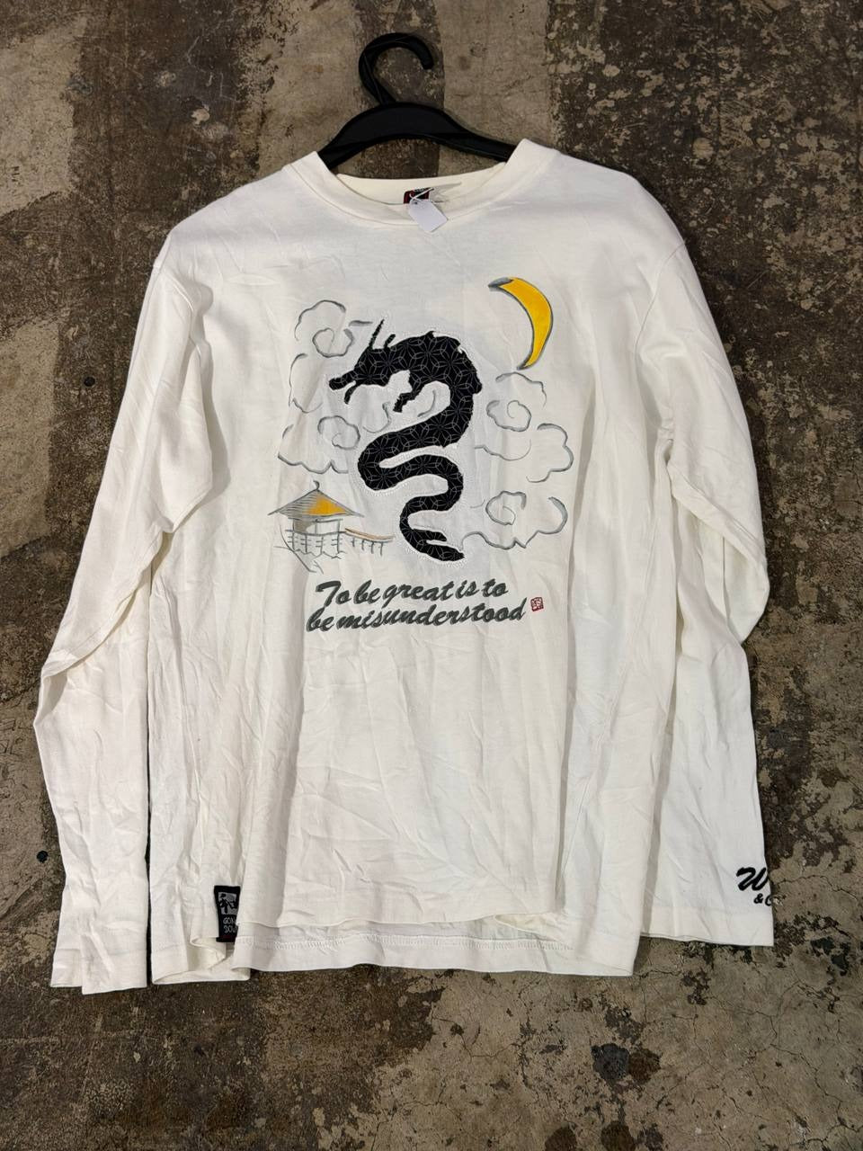 Going Down long sleeve T-shirt with dragon graphic in white M