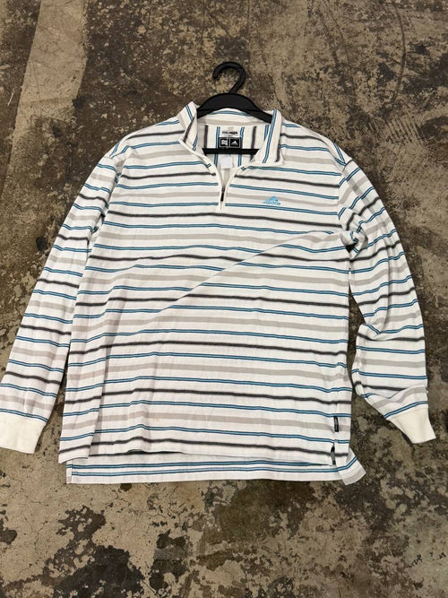 Adidas quarter zip top striped design white and blue M