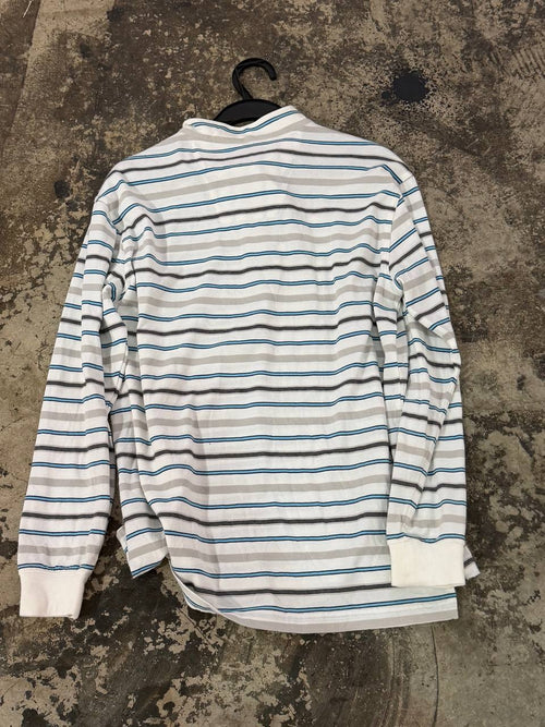 Adidas quarter zip top striped design white and blue M