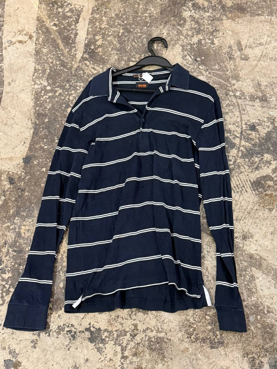 Zara Man long sleeve polo shirt striped navy L