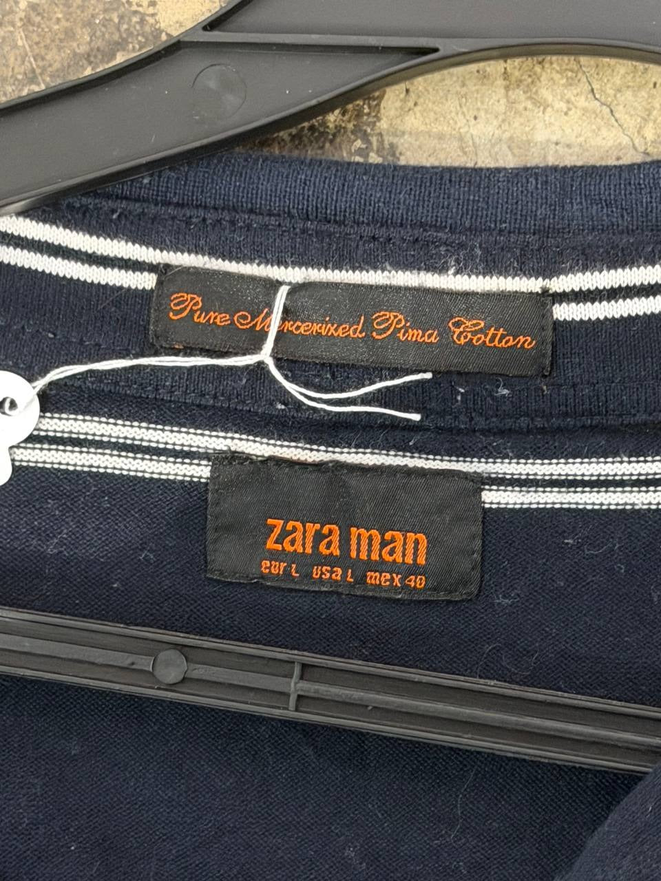 Zara Man long sleeve polo shirt striped navy L
