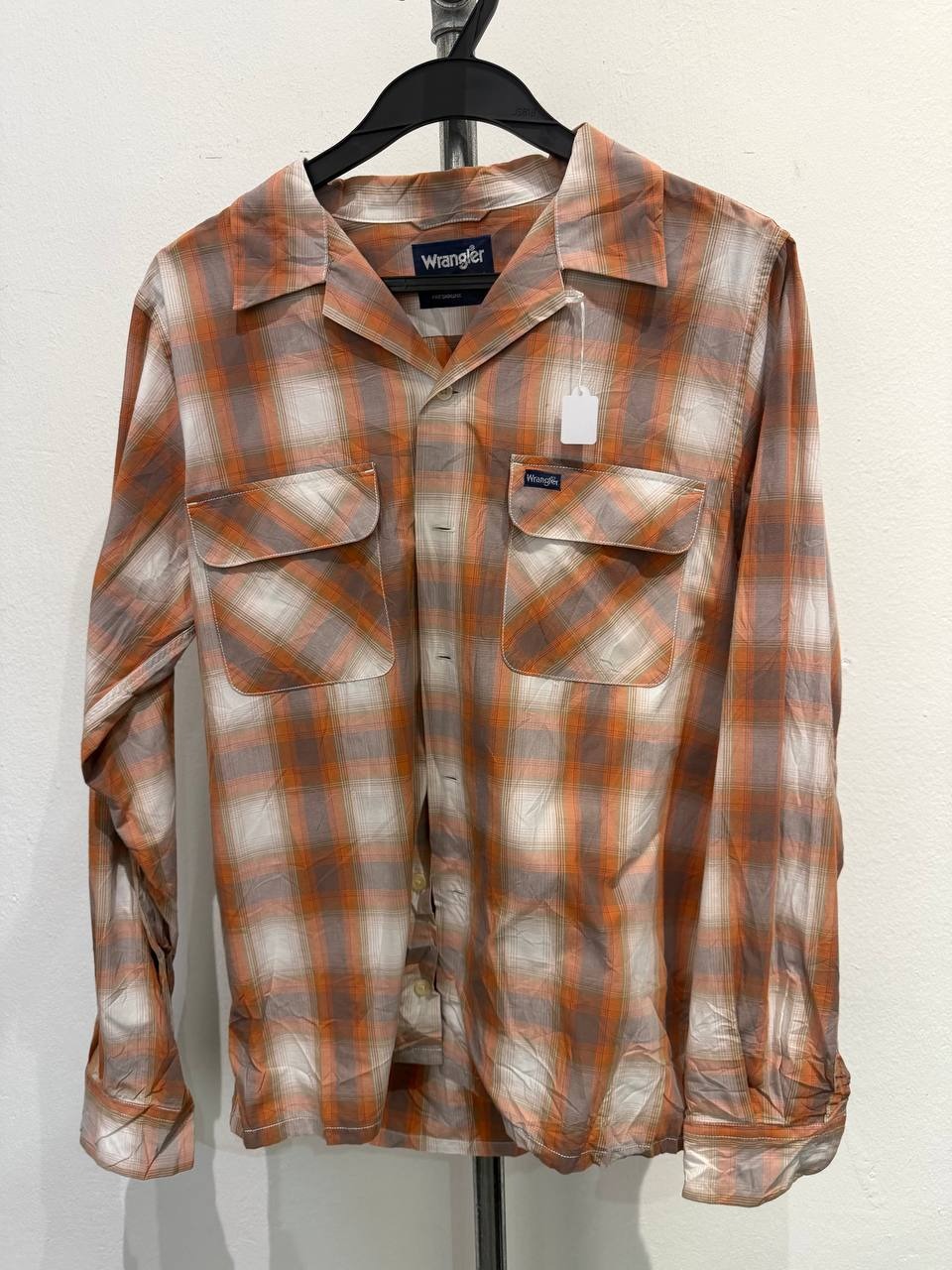 Wrangler button up shirt plaid orange small