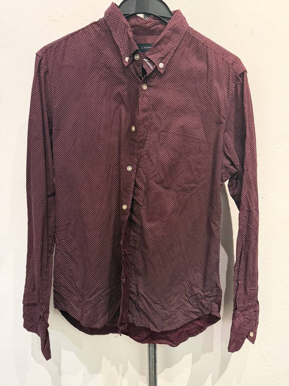 Rageblue polka dot button up shirt burgundy M