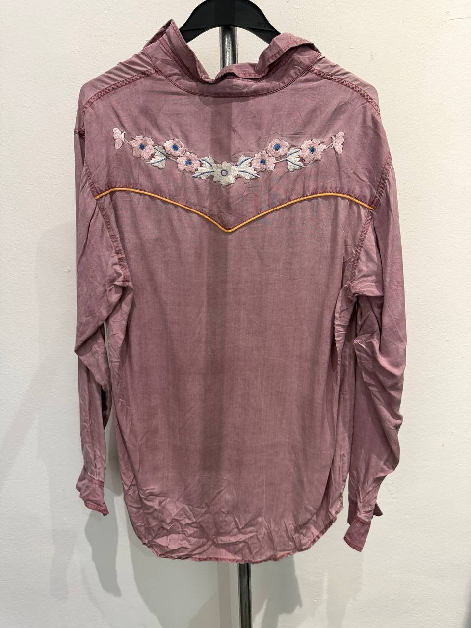 go>silk button-up shirt embroidered floral design pink S