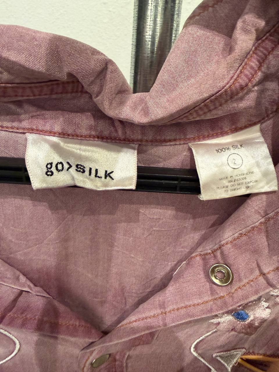 go>silk button-up shirt embroidered floral design pink S
