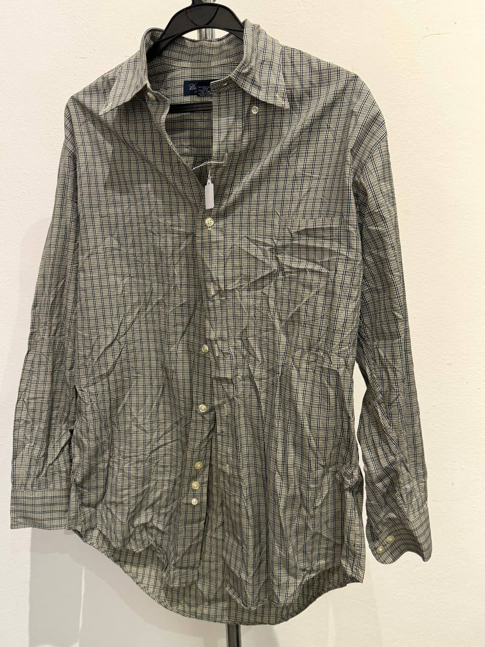 Brooks Brothers button-up shirt checkered green beige S
