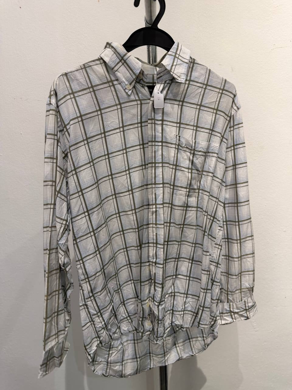Fila button up shirt checkered white green M