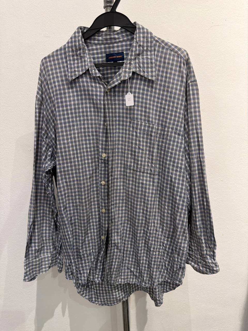 Morgan Wood button up shirt checkered design blue and white XL