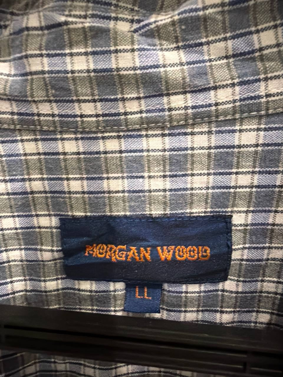 Morgan Wood button up shirt checkered design blue and white XL