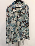 Gino button up shirt floral print brown blue size L