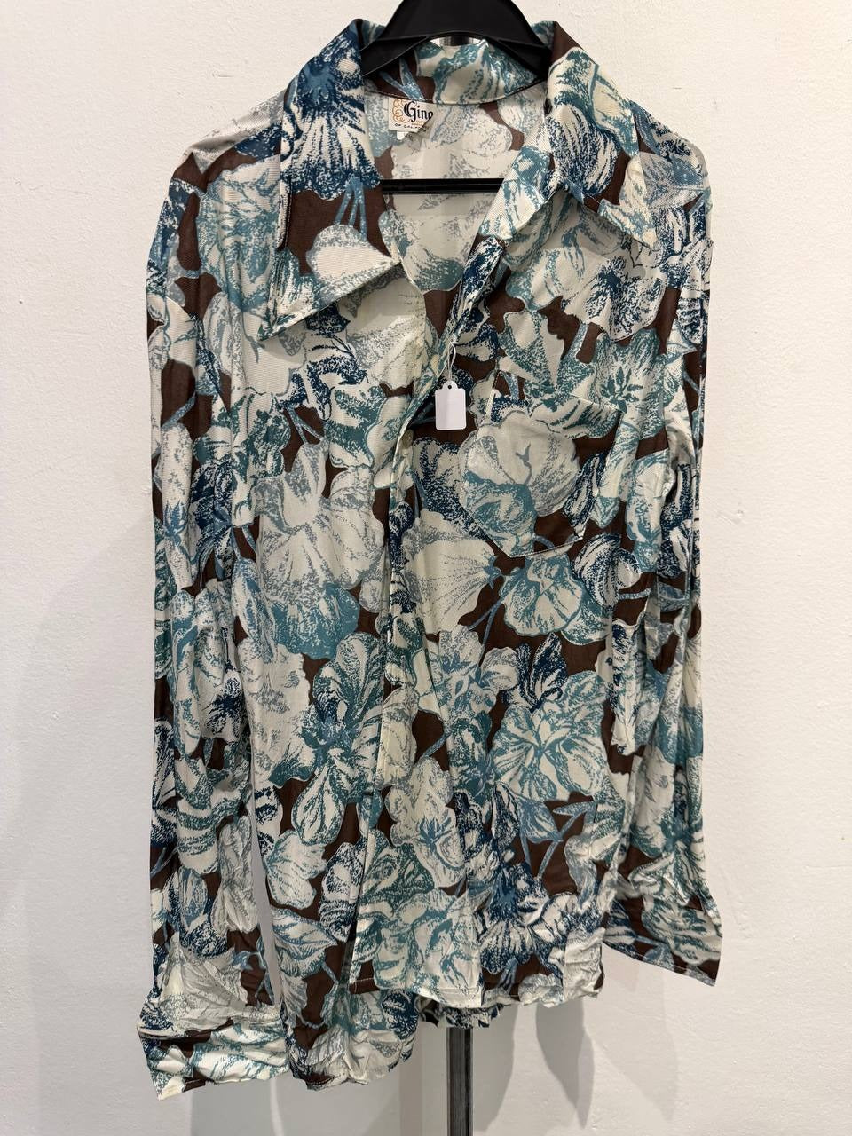 Gino button up shirt floral print brown blue size L