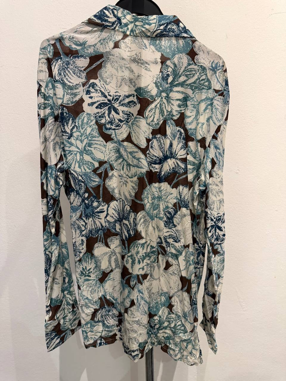Gino button up shirt floral print brown blue size L