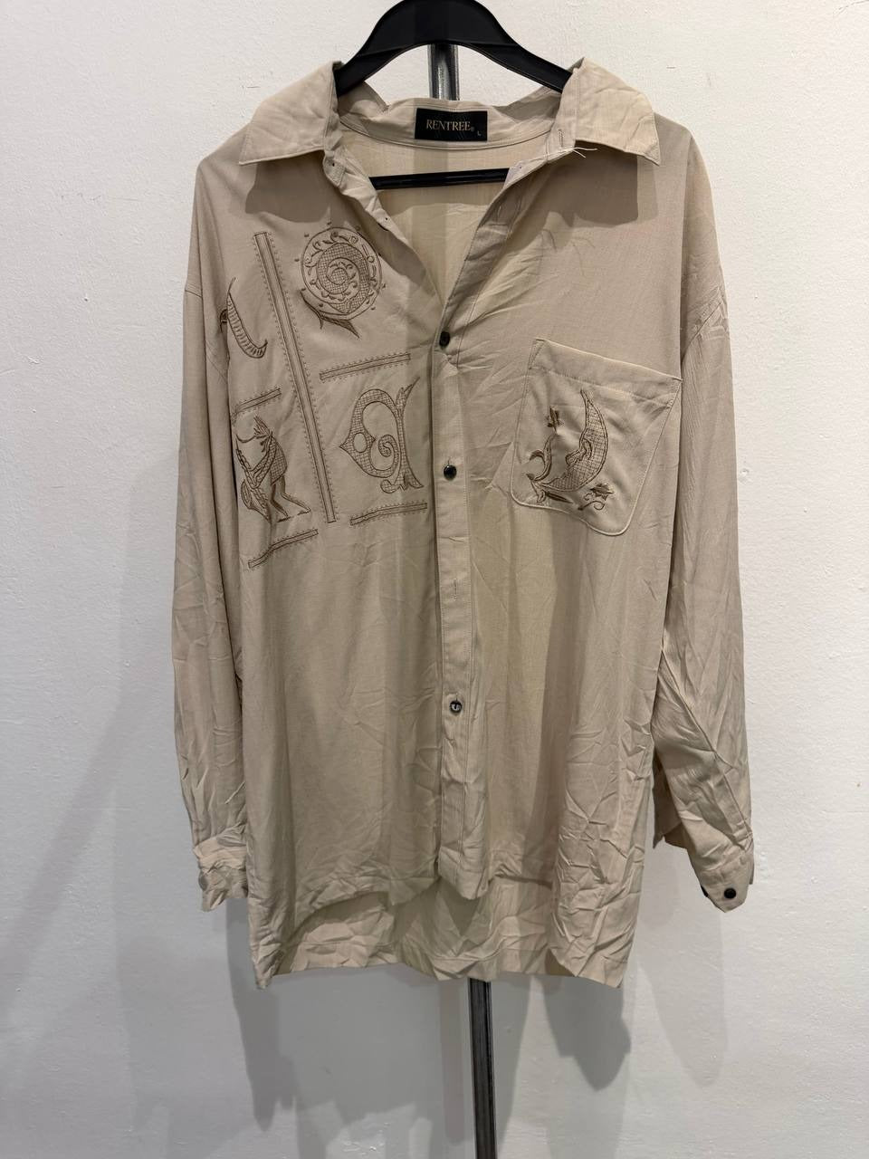 Rentree embroidered casual shirt beige L