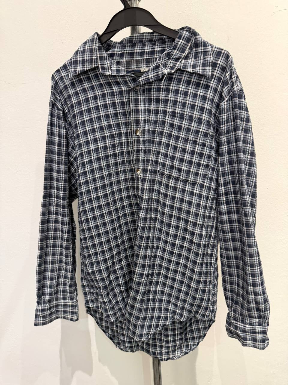Traditional Club plaid button up shirt navy M