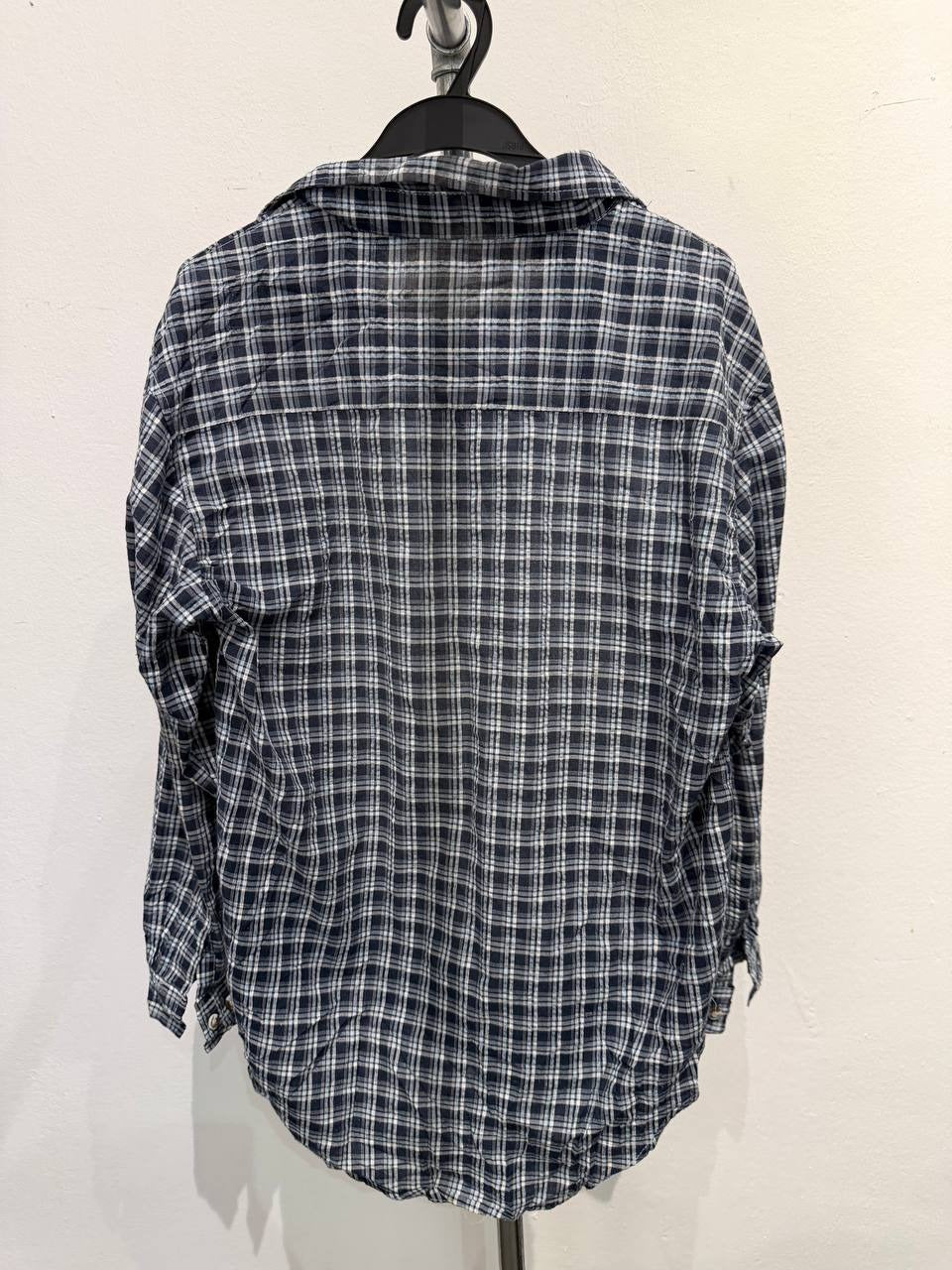 Traditional Club plaid button up shirt navy M