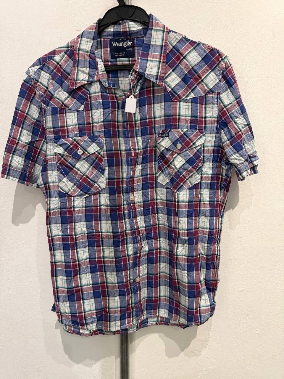 Wrangler short sleeve plaid shirt red blue L